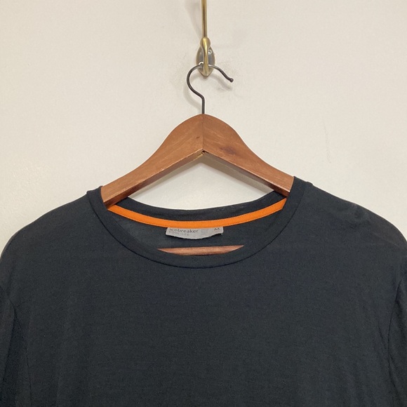 Icebreaker T Shirt Mens Medium Black Cool Lite Merino Blend Long Sleeve Crew - Picture 3 of 12